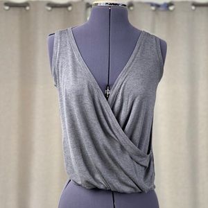 Grey, shirt, wrap styled top